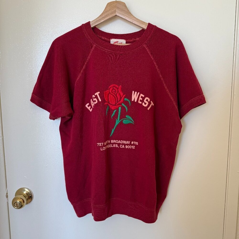 East West Rose Embroidered Vintage Recycled Short Sleeve Sweater